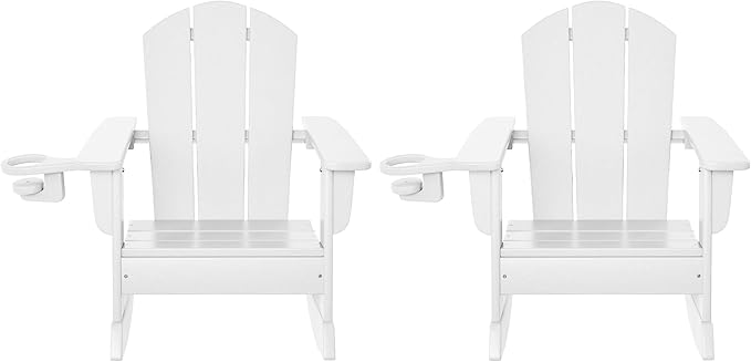WestinTrends Malibu Outdoor HDPE Plastic Preschool Toddler Classic Adirondack Rocking Chairs (Set of 2), White