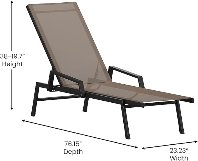Flash Furniture Brazos Set of 2 Adjustable Chaise Lounge Chairs with Arms, All-Weather Outdoor Five-Position Recliners - Photo 3
