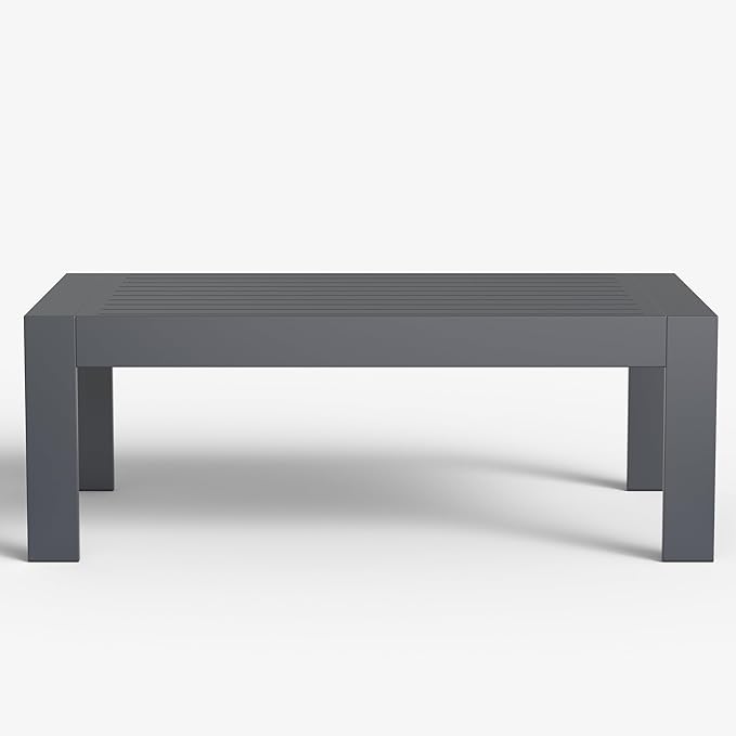 LayinSun Aluminum Outdoor Patio Coffee Table Modern Rectangle All-Aluminum End Table with Metal Frame - Photo 4
