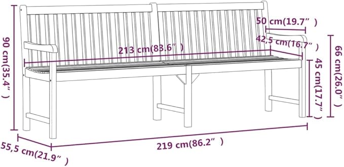 Solid Acacia Wood Garden Bench Large Durable Outdoor Seating Furniture Rustic Style Patio Bench for 3 People Weather Resistant Comfortable Wide 84.6 Inch