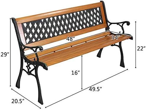 Patio Seating, Porch Chair Bench, Hardwood Cast Iron Chair for Indoor Outdoor Use, Patio Bench for Garden Lawn Balcony Backyard Poolside,Front Porch Bench Path BenchYard Lawn Decor Deck Furniture
