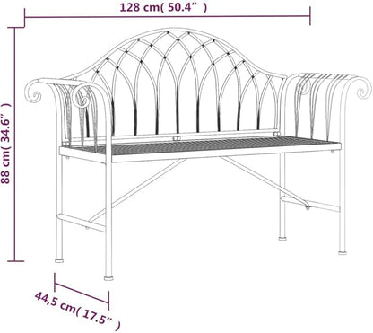 Garden Bench 50.4 x 50.4 x 34.6 in Black Metal Steel Outdoor Seating for Patio Balcony Porch Park Modern Durable 2-Seater for Garden Backyard and Front Entrance
