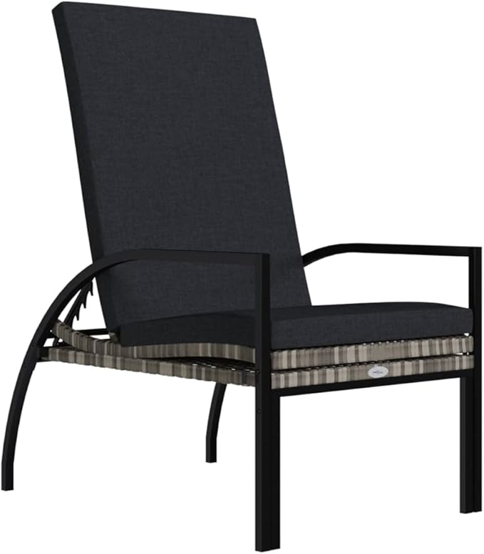 Sun Lounger Grey PE Rattan, Galvanized Steel, Fabric (100% Polyester) Recliner Chair Garden Sun Lounger Relaxing Chair for Patio Garden