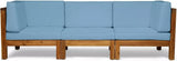 roomfitters Outdoor X-Back 3-Seater Sectional Sofa with Acacia Wood Frame and Cushions, Blue - Photo 4