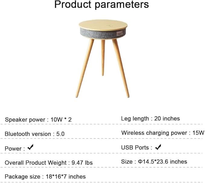 Louis Donné Smart End Table with Bluetooth Speakers, Round Side Table with Wireless Charger, Smart Coffee Table for Outdoor Pool Parties Patio Camping, 360 Degree Premium Sound (Log Color)