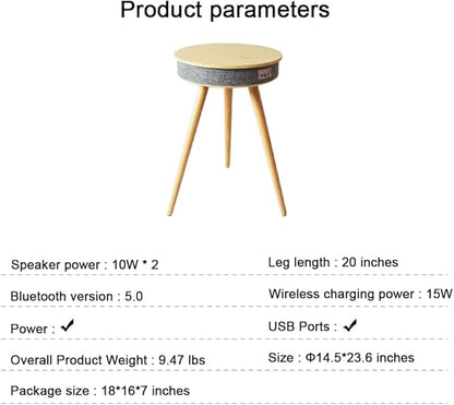 Louis Donné Smart End Table with Bluetooth Speakers, Round Side Table with Wireless Charger, Smart Coffee Table for Outdoor Pool Parties Patio Camping, 360 Degree Premium Sound (Log Color)