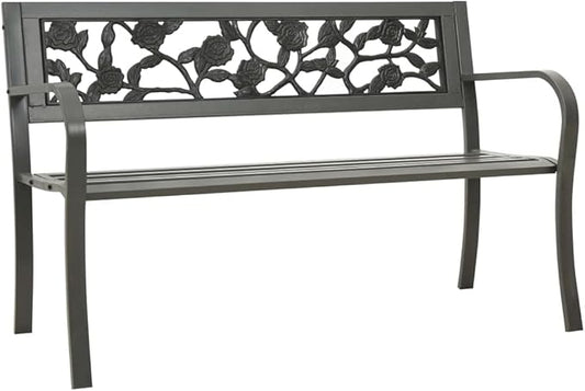 vidaXL Garden Bench Steel Grey Powder-Coated Steel 3-Seater