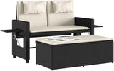 Garden Bench Deck Bench Reclining Patio Bench with Cushions Black Poly Rattan - Photo 4