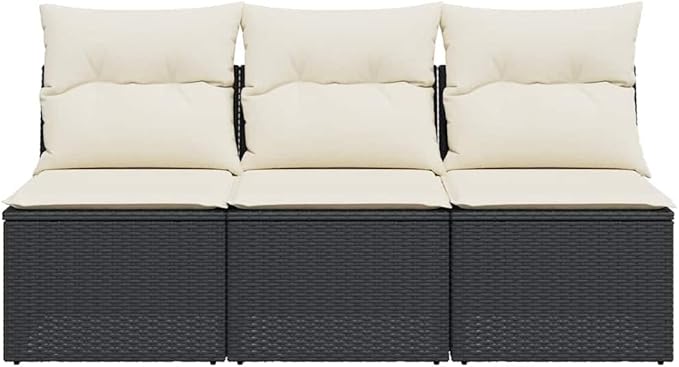 3-Seater Garden Sofa in Black and Cream White, Modular Outdoor Furniture with Weather-Resistant Cushions and Waterproof Storage Bag for Patio, Balcony, or Garden