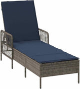 3-Piece Outdoor Lounge Set Grey-Navy Poly Rattan Adjustable Chaise 78.74x21.65x36.22 in with Side Table Cushions Modern - Photo 5