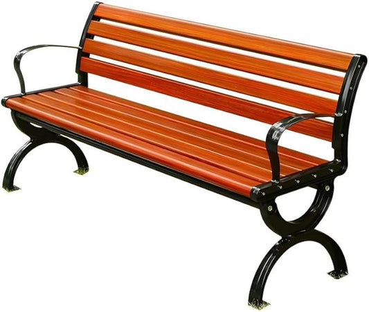 LITFAD Wooden Outdoor Bench Garden Bench with Backrest and Armrest Outdoor Furniture Park Bench for Patio, Lawn, Balcony, Yard, Porch-59 L x 16" W x 29" H,Red Brown