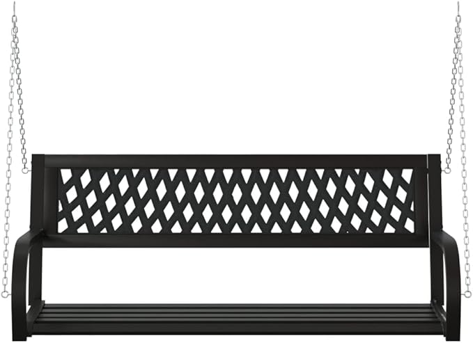 Garden Bench Deck Bench Patio Swing Bench 49.2" Steel and Plastic Black