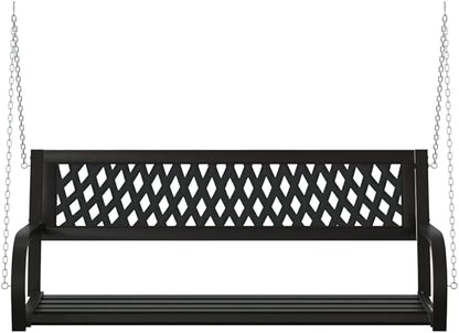 Garden Bench Deck Bench Patio Swing Bench 49.2" Steel and Plastic Black