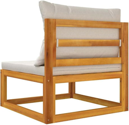 Garden Lounge Set, Light Grey Cushions, Natural Acacia Wood, Modular Outdoor Seating for Patio & Balcony