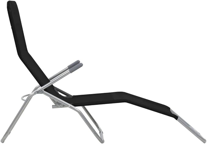 Textilene Folding Sunlounger Set of 2, Black Powder-Coated Steel Frame Outdoor Chaise 55.9"x23.6"x38.2" - Photo 7