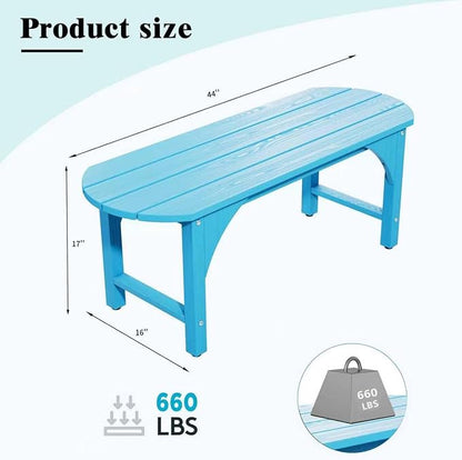 2-Person Backless Bench Indoor & Outdoor Patio Furniture, HIPS Wood Grain Weatherproof Outdoor Bench, No Rot or Fade, Fits Backyard, Porch, Entryway, Living Room, Study & Balcony (Blue)