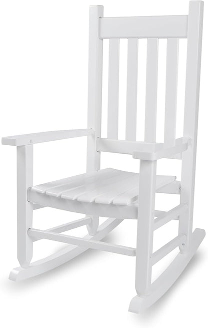Kids Rocking Chair for Toddler and Children Comfy Recliner Wooden Rocker for Baby Girls Outdoor Lounge for Age 6-10 Indoor Anti-Tip Design Safe & Sturdy White