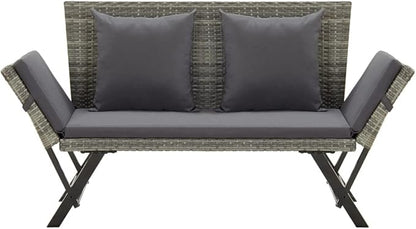 Garden Bench Deck Bench Patio Bench with Cushions 69.3" Gray Poly Rattan