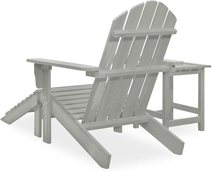 Patio Furniture Set with Ottoman and Table Solid Fir Wood Gray Outdoor Adirondack Chair for Garden Balcony Porch - Photo 4