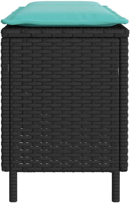 Garden Bench Deck Bench Patio Bench with Cushion Black 43.3"x11.8"x15.9" Poly Rattan