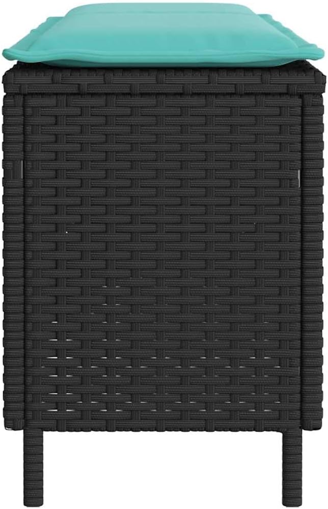 Patio Bench with Cushion Black Outdoor Furniture Yard Bench for Garden Courtyard 43.3"x11.8"x15.9" Poly Rattan