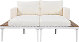 2 in 1 Outdoor Padded Chaise Lounges, Patio Metal Daybed with Wood Topped Side Spaces for Drinks - Photo 4