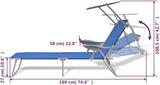Steel Blue Sun Lounger with Canopy, Adjustable Backrest & Foldable Design, Durable Powder-Coated Steel Frame for Patio - Photo 2