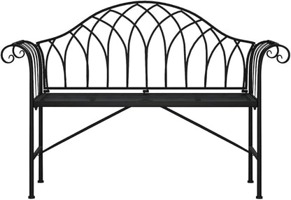 Metal Garden Bench Chair, 2-Seater Patio Bench, Garden Bench Front Porch Bench for Yard Patio Entryway Park Outside, Outdoor Metal Bench 50.4"x17.5"x34.6" Black Steel