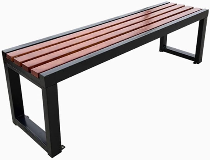 Outdoor Garden Bench,Backless Double Seat,Patio Benches,Metal Wood Furniture Seating,Slatted Seat for Front Porch,Park,Lawn,Backyard(59 Inch)