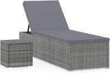 Gray Poly Rattan Sun Lounger with Cushion and Tea Table - Photo 2
