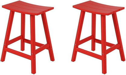 Costaelm All-Weather Bar Stools Set of 2, 24" Height Outdoor Bar Stools, Adirondack Poly Patio Bar Stool for Patio, Deck, Kitchen Counter and Garden, Red
