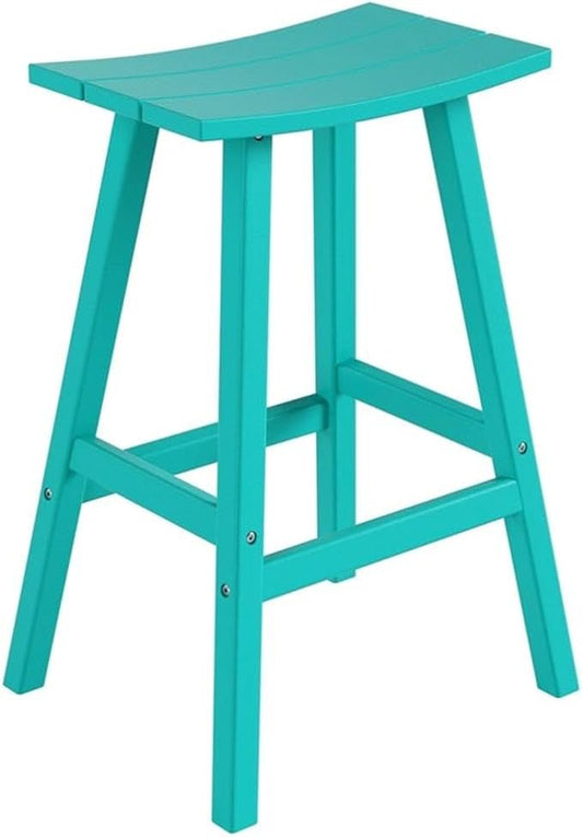 Costaelm All-Weather Outdoor Bar Stools, 29" Height Patio Stools & Bar Chairs, Adirondack Poly Patio Bar Stool for Patio, Deck, Kitchen Counter and Garden, Turquoise