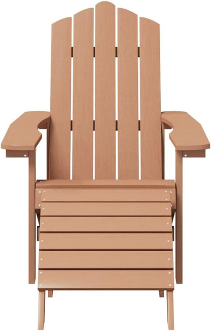 Adirondack Chair Set with Detachable Footstool and Side Table Brown HDPE Outdoor Patio Furniture for Garden Backyard Lawn Relaxation