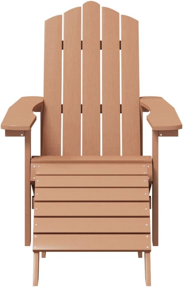 Brown High Density Polyethylene (HDPE) Medium Adirondack Garden Chair Set with Footstools, 2 Chairs and a Table - Photo 5