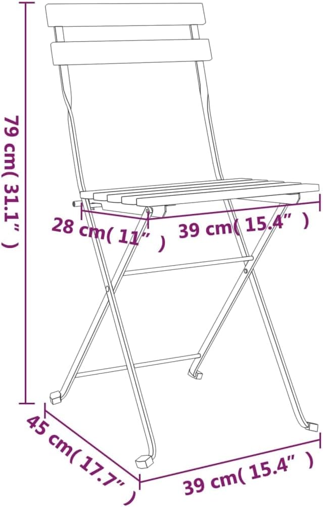 Folding Bistro Chairs 2 pcs Solid Wood Acacia and Steel Front Porch Furniture Outdoor Chair Outdoor Furniture Suitable for lawns, Pools and patios.