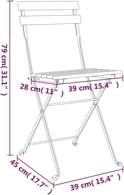 Folding Bistro Chairs 2 pcs Solid Wood Acacia and Steel Front Porch Furniture Outdoor Chair Outdoor Furniture Suitable for lawns, Pools and patios.