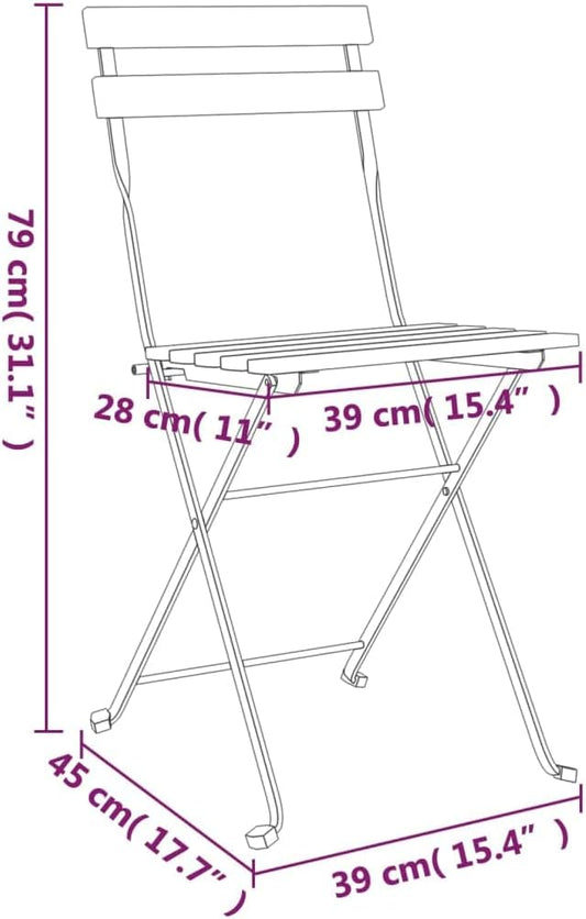 Folding Bistro Chairs 2 pcs Solid Wood Acacia and Steel Front Porch Furniture Outdoor Chair Outdoor Furniture Suitable for lawns, Pools and patios.