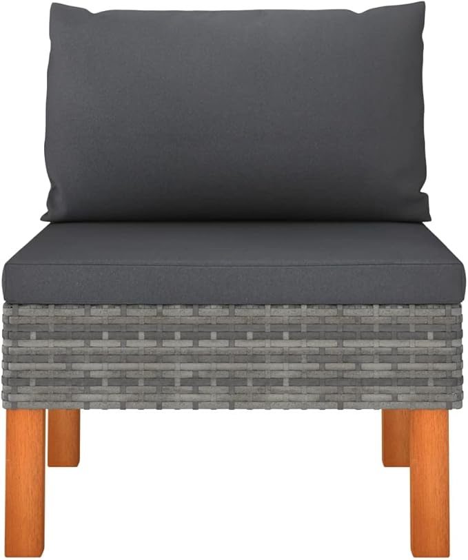 25.4"x27" Outdoor Sectional Middle Unit, Grey Poly Rattan, Steel Frame, Cushions for Garden/Terrace