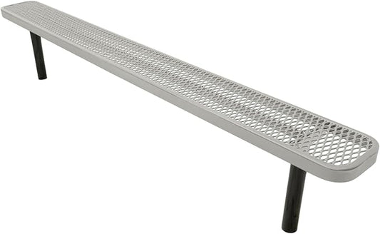 COATEDOUTDOORFURNITURE Coated Outdoor Furniture Heavy-Duty Outdoor Bench Thermoplastic Coated, Expanded Metal, Commercial-Grade Seating, Made in America (Inground Without Back, 8 Ft, Grey)