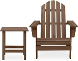 Solid Fir Wood Adirondack Chair with Table Outdoor Patio Furniture Set Brown Compact Bistro Style Seating for Garden - Photo 2
