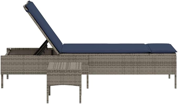 Gray PE Rattan Sun Lounger with Multi-Position Backrest, 78 x 31 x 15 in Outdoor Chaise Lounge Set with Side Table - Photo 4