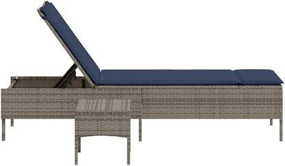 Gray PE Rattan Sun Lounger with Multi-Position Backrest, 78 x 31 x 15 in Outdoor Chaise Lounge Set with Side Table, UV-Resistant Patio Recliner for Poolside Garden Deck
