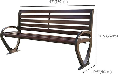 LITFAD Garden Bench Industrial Metal Frame Park Bench with Waterproof Wood Curved Seat Outdoor Seating Bench for Patio, Lawn, Yard, Porch - Brown 47" L x 19.5" W x 30.5" H