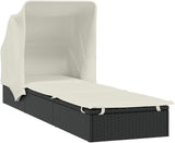 Foldable Sunbed with Adjustable Roof, Modern Black Poly Rattan Outdoor Chaise Lounge for Poolside, Garden, Patio - Photo 4