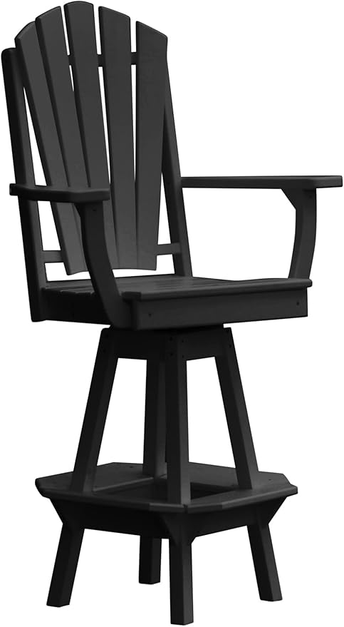 Poly Lumber Adirondack Swivel Bar Chair with Arms, Black