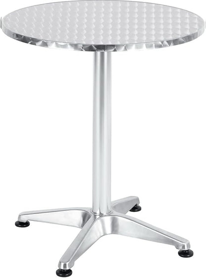 BTEXPERT Set of 2, Indoor Outdoor 23.75" Round Restaurant Table for Patio Stainless Steel Silver Aluminum Furniture with Base