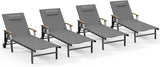 Ciokea Outdoor Lounge Chair with Pillow Set of 4, 5-Position Chaise Lounge with Wheels & Armrests - Photo 1