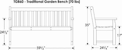 POLYWOOD Traditional Garden Bench, White, 60 Inch - Heavy Duty HDPE Outdoor Bench for Patio, Porch, Backyard - Classic Park Bench Style Seating for 3 People