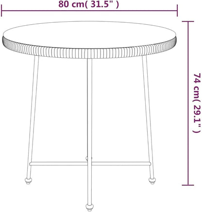 31.5" Round Black Glass Dining Table Tempered Glass Top Steel Legs Modern Patio Garden Indoor Outdoor 4-Seater Bistro Table for Balcony, Kitchen & Living Room