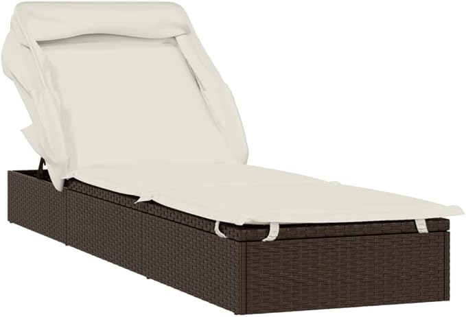 Sunbed Brown PE Rattan, Powder-Coated Steel 83.9x24.8x38.2 in Beach Chair Recliner Chair for Decks Beaches - Photo 2